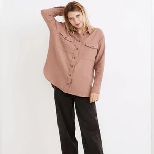 Madewell Light Cotton Oversized Ex-Boyfriend Button-Up Shirt in Faded Mauve Sz M
